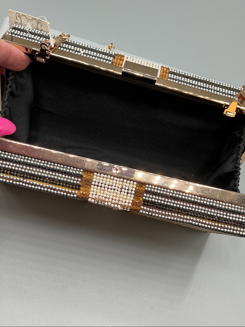 Rhinestone Dollar Bill Clutch Evening Bag Gold Chain Crossbody Bling Purse NWT - Picture 6 of 6